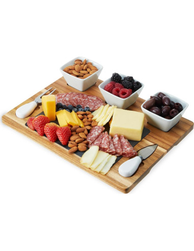 Juego de Tabla de Queso de Acacia y Pizarra Twine - 7 Piezas
