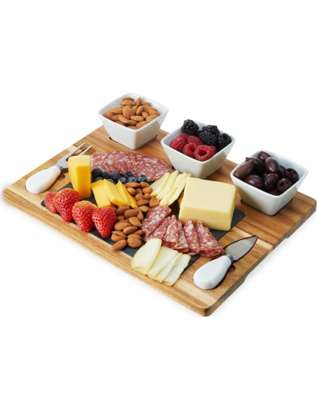 Juego de Tabla de Queso de Acacia y Pizarra Twine - 7 Piezas
