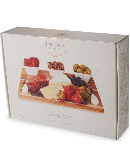 Juego de Tabla de Queso de Acacia y Pizarra Twine - 7 Piezas