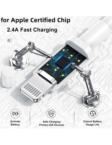 Cable USB C a Lightning 10 Pies Uzeuza - Carga Rápida MFi