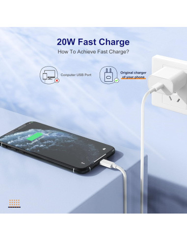 Cable USB C a Lightning 10 Pies Uzeuza - Carga Rápida MFi