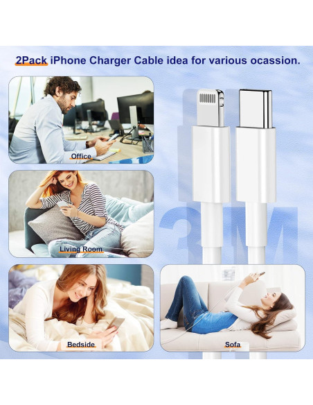 Cable USB C a Lightning 10 Pies Uzeuza - Carga Rápida MFi Cable USB C a Lightning 10 Pies Uzeuza - Carga Rápida MFi