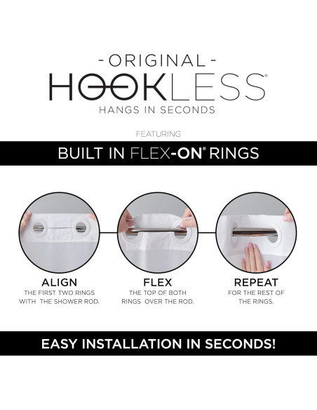 Cortina de Ducha PEVA Hookless 180x188 cm Repelente al Agua