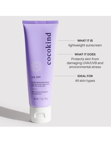 Cocokind Seda SPF 30, Protector Solar Mineral y Químico 68g