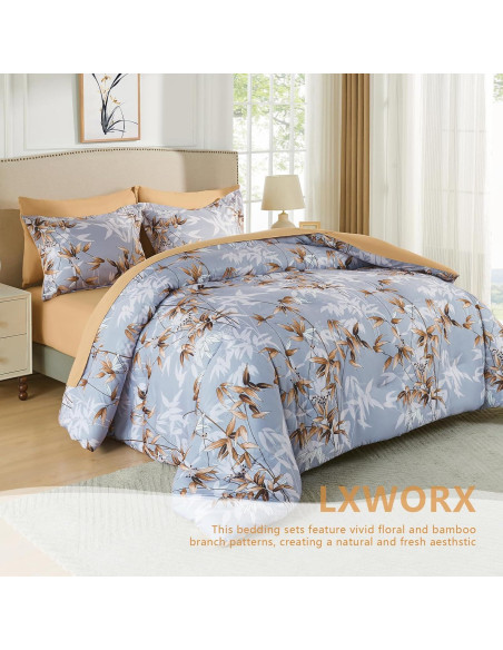 Juego de Edredón Reina Caqui LXWORX - 7 Piezas Microfibra