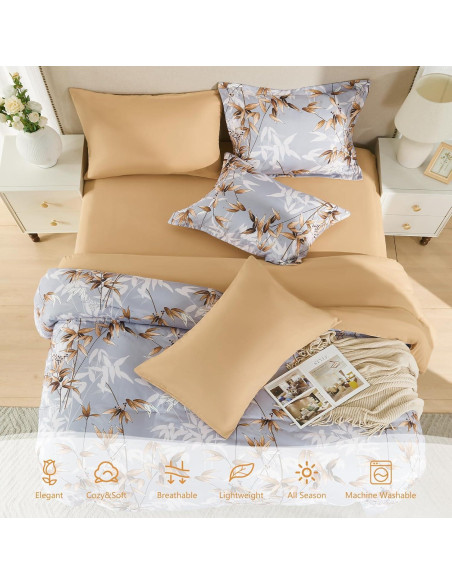 Juego de Edredón Reina Caqui LXWORX - 7 Piezas Microfibra