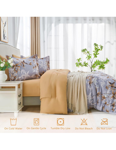 Juego de Edredón Reina Caqui LXWORX - 7 Piezas Microfibra