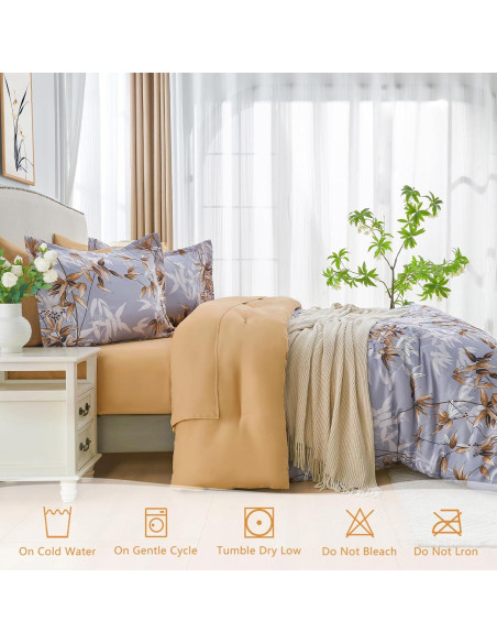 Juego de Edredón Reina Caqui LXWORX - 7 Piezas Microfibra