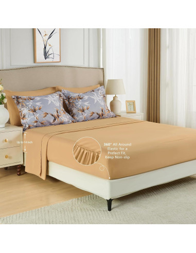 Juego de Edredón Reina Caqui LXWORX - 7 Piezas Microfibra