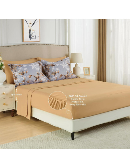 Juego de Edredón Reina Caqui LXWORX - 7 Piezas Microfibra