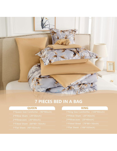 Juego de Edredón Reina Caqui LXWORX - 7 Piezas Microfibra