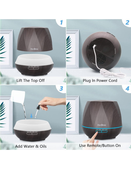 Difusor de Aceite Esencial DAROMA 550ml Control Remoto 6 en 1