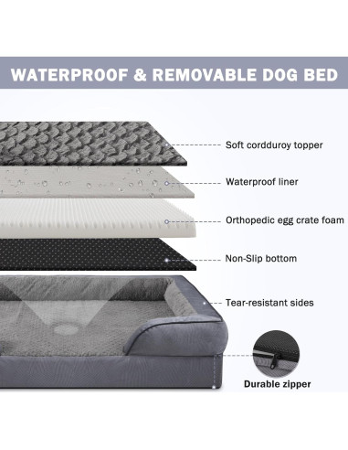 Cama ortopédica para perros INVENHO XL gris oscuro impermeable