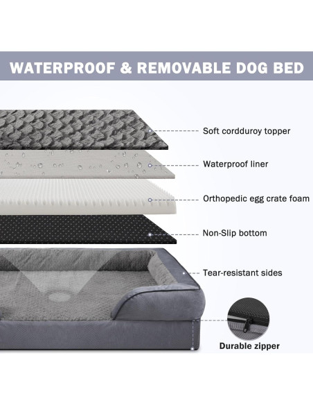 Cama ortopédica para perros INVENHO XL gris oscuro impermeable