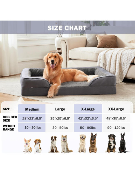 Cama ortopédica para perros INVENHO XL gris oscuro impermeable