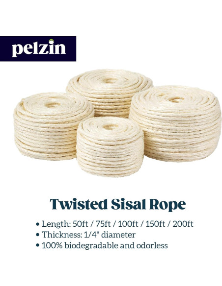 Cuerda de sisal natural PELZIN 0.64 cm x 15.24 m para gatos