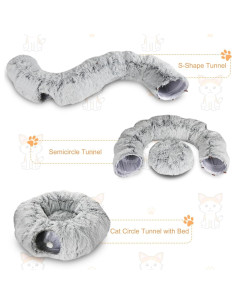 Cama túnel de felpa para gatos Lonepetu 80 cm gris 2