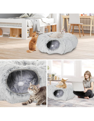Cama túnel de felpa para gatos Lonepetu 80 cm gris