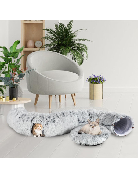 Cama túnel de felpa para gatos Lonepetu 80 cm gris Cama túnel de felpa para gatos Lonepetu 80 cm gris