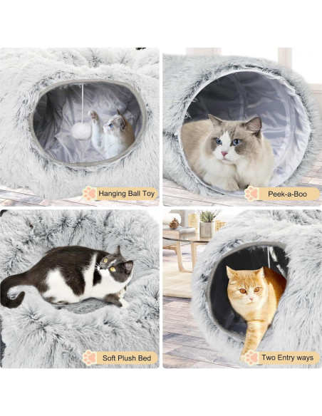 Cama túnel de felpa para gatos Lonepetu 80 cm gris Cama túnel de felpa para gatos Lonepetu 80 cm gris