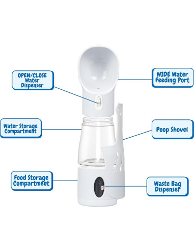 Botella de Agua y Comida para Perros LA Paws and Claws 4 en 1