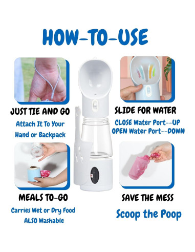 Botella de Agua y Comida para Perros LA Paws and Claws 4 en 1