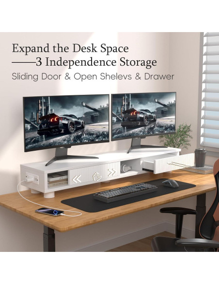 Soporte Doble Monitor Artswish Blanco 107.7 cm con Cajón