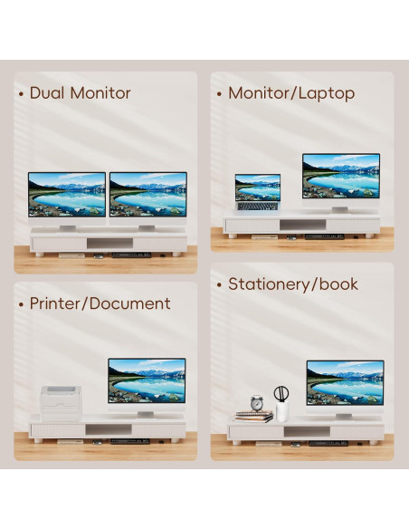 Soporte Doble Monitor Artswish Blanco 107.7 cm con Cajón