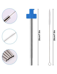 4 Pajitas Reutilizables Acero Inoxidable Lyreh 20cm Azul 2