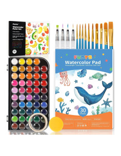 Juego de Acuarelas Funto 48 Colores con Pinceles y Bloc 30 Hojas
