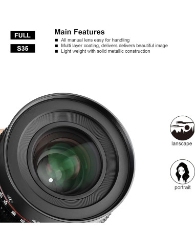 Lente de Cine Manual 50mm T2.1 Meike S35 PL para Cámaras