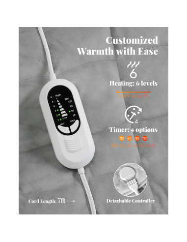 Almohadilla Térmica con Peso Kivik 61x74cm, 6 Niveles Calor