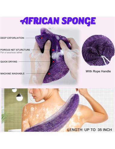 Esponja de Red Africana Lnngub 90cm Exfoliante Cuerpo Púrpura