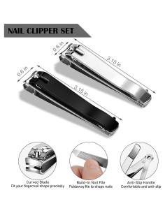 Cortauñas Grande Ucheom 2-Pack Acero Inoxidable con Lima 2