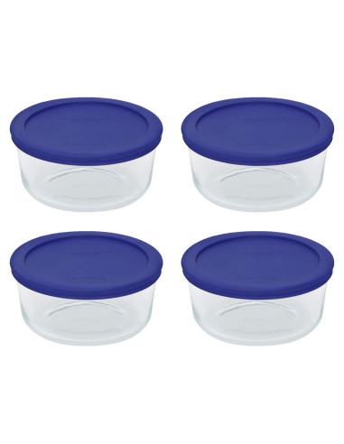 Conjunto de Tazones de Vidrio Pyrex 7201 con Tapa Azul - 4 Tazas