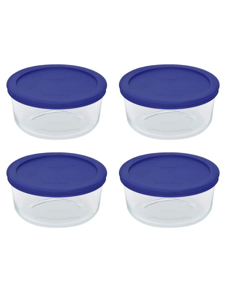 Conjunto de Tazones de Vidrio Pyrex 7201 con Tapa Azul - 4 Tazas
