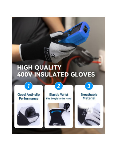 Guantes de Electricista Aislados 400V Nylon Antideslizantes