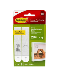 Tiras para Colgar Cuadros Command XL 20 lb, 8 Pares Blancas