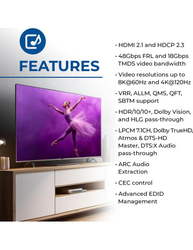 Extractor de Audio eARC OREI BK-929 4K 120Hz HDMI 2.0