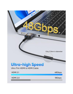 Cable HDMI Ultra Delgado 8K ZeniKon 1 Pie 2-Pack 48Gbps 2