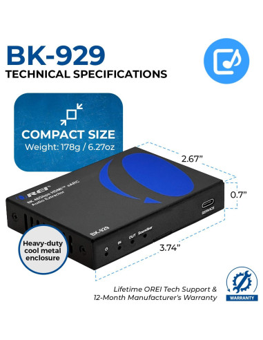 Extractor de Audio eARC OREI BK-929 4K 120Hz HDMI 2.0