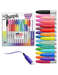 Juego de 24 Marcadores Permanentes Sharpie Glam Pop Punta Fina