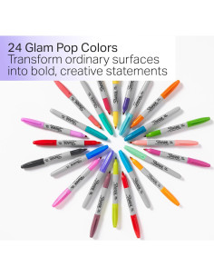 Juego de 24 Marcadores Permanentes Sharpie Glam Pop Punta Fina 2