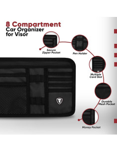 Organizador de Visera de Coche Firestone Negro 8 Compartimentos 2