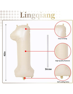 Globo Beige Número 1 40 Pulgadas Mylar para Fiestas 2