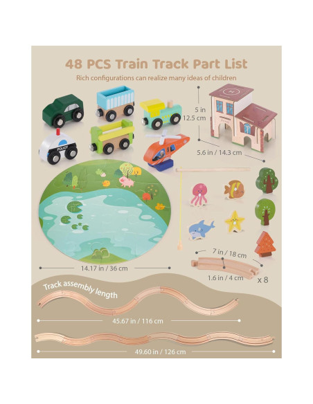 Juego de Vías de Tren de Madera Jessruly - 48 Piezas Educativas Juego de Vías de Tren de Madera Jessruly - 48 Piezas Educativas