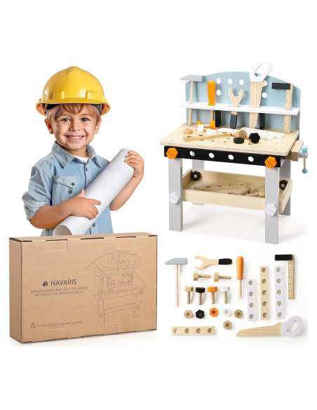 Kit de Taller Mecánico de Madera Navaris - Juguete para Niños 49x45 cm