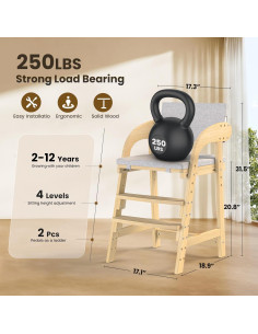 Silla Alta de Madera Easyego Ajustable para Niños 2-12 Años 2