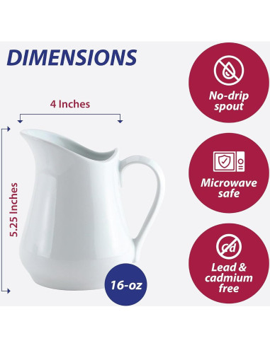 Jarra de Crema HIC Kitchen 480ml Porcelana Fina Blanca