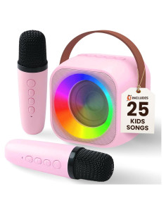 Mini Máquina de Karaoke Two3Sevens Rosa 25 Canciones 2 Micrófonos